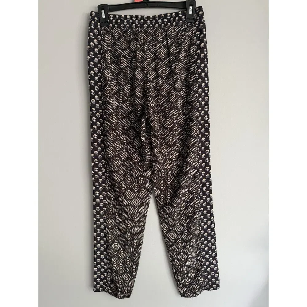 NWT Michael Stars Jordan Pant XS Black Beige Printed Wide Leg Pull On Pants Boho
